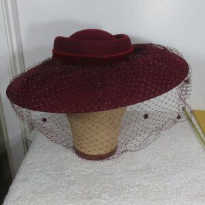Sonni SF Hat 40s Vintage Wine Picture Net Doeskin Wool Wide Brim by Bollman OS